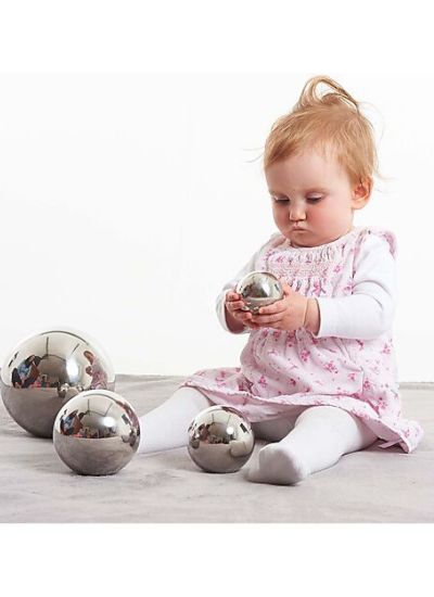 Attrezzatture Montessori 6 tickit sfere sensoriali riflettenti argento specchiato 4 palline adatto a tutte le eta giochi sensoriali 558868